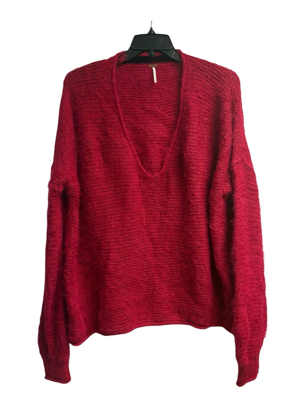 Free People Crimson Red V-Neck Lightweight Knit Sweater